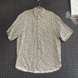 Vintage Guess Jeans Olive Green Cream Geometric Button Up Shirt Men's Size XL‎